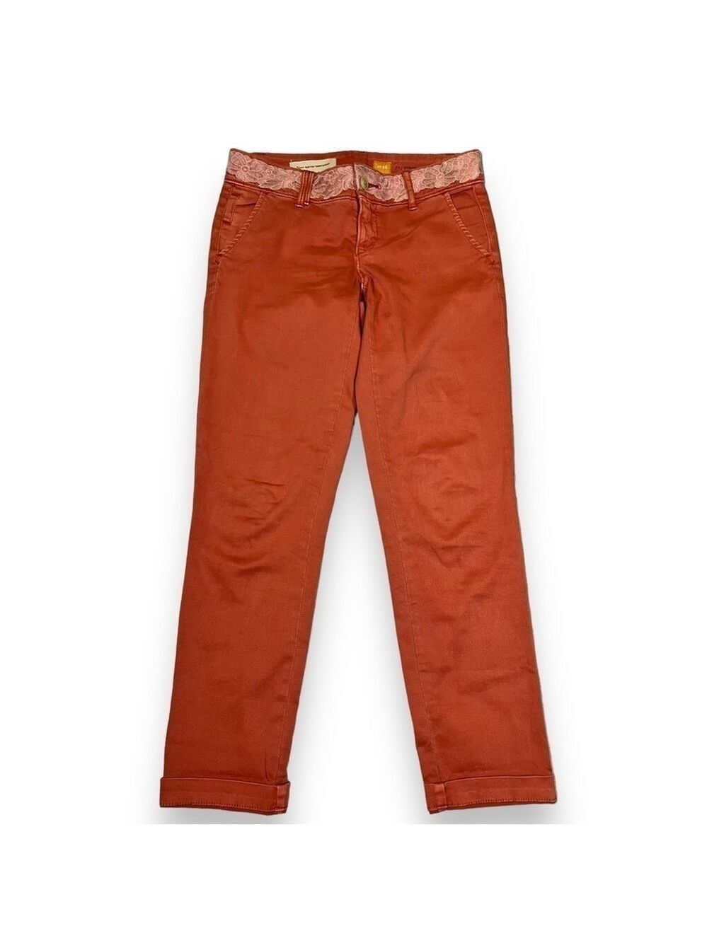 Pilcro and the Letterpress Women’s Hyphen Fit Lace Detail Chinos Coral Size 26 - Picture 2 of 7